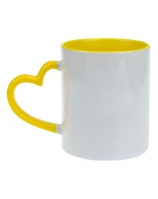 Кружка белая, с фигурной ручкой сердце жёлтая внутри и ручка стандарт 330мл.. Кружка белая, с фигурной ручкой сердце жёлтая внутри и ручка стандарт 330мл..