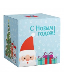 Подарочная коробка для кружки В гостях у деда мороза голубая.. Подарочная коробка для кружки В гостях у деда мороза голубая..