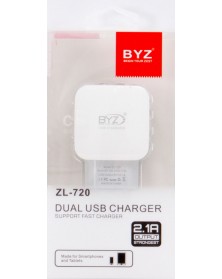 Сетевое Зарядное Устройство 220V- 2*USB выхода  BYZ ZL 720 2.1A FAST Charge..