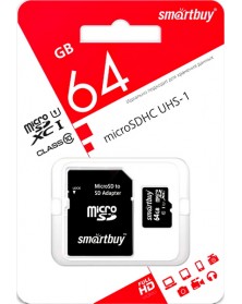 Карта памяти MicroSDXC 64Gb (Class 10) SmartBuy + Адаптер SD UHS-1.. Карта памяти MicroSDXC 64Gb (Class 10) SmartBuy + Адаптер SD UHS-1..