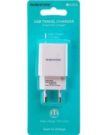 Сетевое Зарядное Устройство 220V- 1*USB выход   Borofone BA 20A  2.1A White..