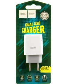 Сетевое Зарядное Устройство 220V- 2*USB выхода  Hoco C  73A  2.1A White..