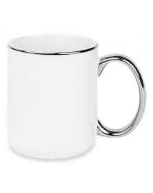 Кружка белая, цветной ободок + ручка ПРЕМИУМ серебро ..