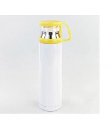 Термос 500 мл Белый с желтой крышкой под сублимацию.. Термос 500 мл Белый с желтой крышкой под сублимацию..