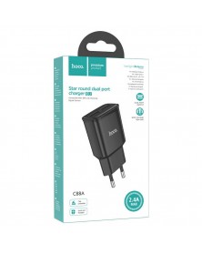 Сетевое Зарядное Устройство 220V- 2*USB выхода  Hoco C  88A  2.4A Black..