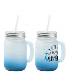 Кружка стеклянная для сублимации Голубая с крышкой и трубочкой 430мл.. Кружка стеклянная для сублимации Голубая с крышкой и трубочкой 430мл..