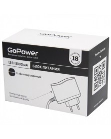 Адаптер/блок питания  GoPower 3.0A 12V 5,5x2,5/12мм импульсный (1/90)..