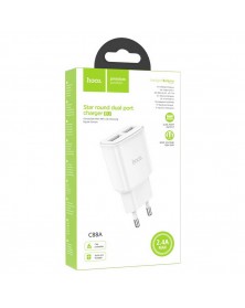 Сетевое Зарядное Устройство 220V- 2*USB выхода  Hoco C  88A  2.4A White..