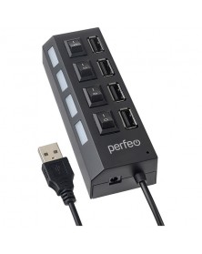 USB-концентратор Perfeo (PF-H030 Black) 4 порта с выключателями (PF_C3220)..