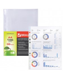 Файлы A4 Brauberg 3500 (35 мкм) (100шт) (20).. Файлы A4 Brauberg 3500 (35 мкм) (100шт) (20)..