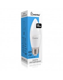 Лампа светодиодная SmartBuy (LED) C37-  15W-6000K E27 Холодный Дневной свет..