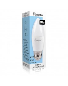 Лампа светодиодная SmartBuy (LED) C37-  18W-4000K E27 Белый свет Свеча..