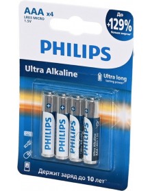 Батарейка PHILIPS           LR03 ААА  Alkaline ( 4BL) ULTRA  1,5 V  (48)(14..
