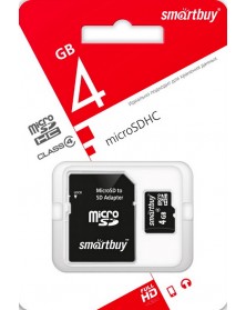 Карта памяти MicroSDHC 4Gb (Class 4) SmartBuy + Адаптер SD.. Карта памяти MicroSDHC 4Gb (Class 4) SmartBuy + Адаптер SD..